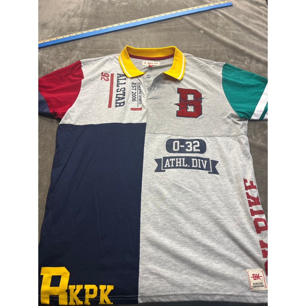 Black Pike Mens 2XL Colorblock All Star Athletic Div Varsity Polo Shirt   Multi